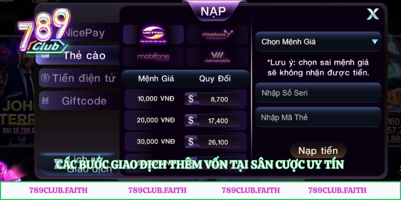 Các bước giao dịch thêm vốn tại sân cược uy tín