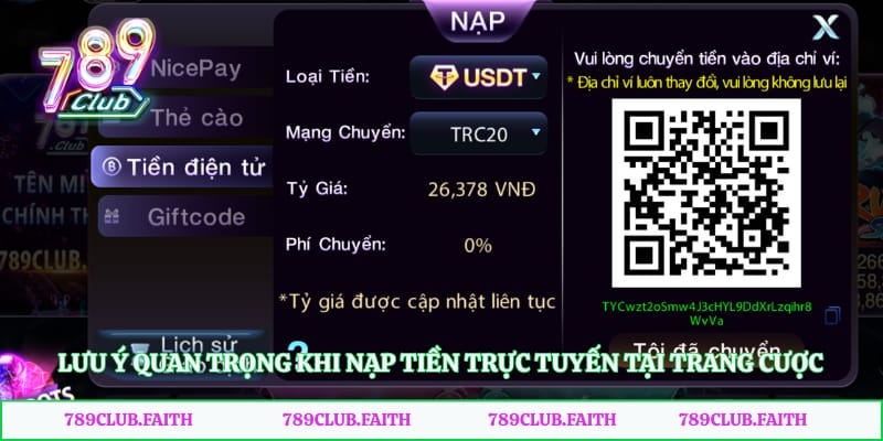 Lưu ý quan trọng khi nạp tiền trực tuyến tại trang cược