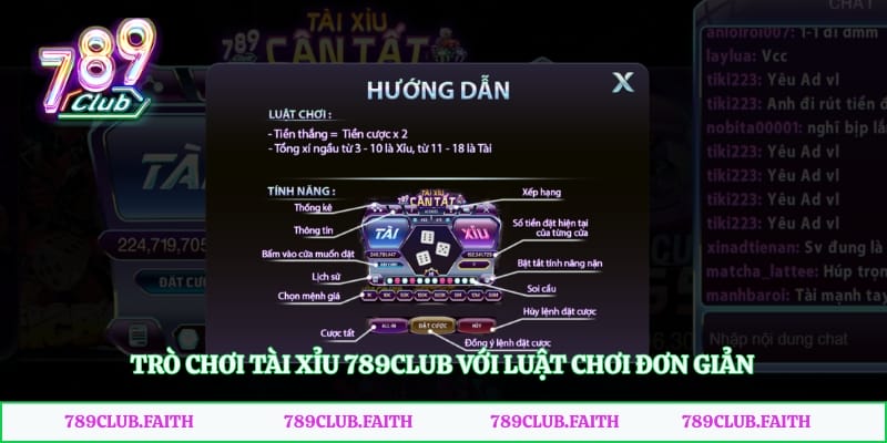 Trò chơi tài xỉu 789club với luật chơi đơn giản